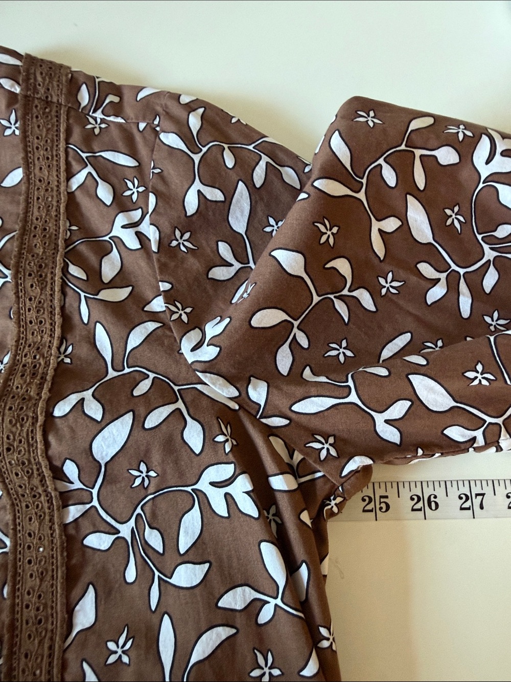 Land’s End 100% Cotton Boho Pop-Over Brown Floral Peasant Tunic Top Size 1X - Picture 11 of 13